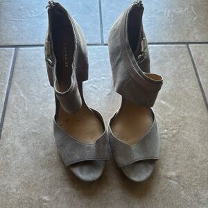Coach Taupe Suede Peep-Toe Ankle Strap Heels